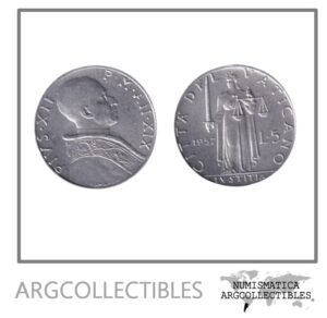 Vaticano Moneda 5 Liras 1957 Aluminio KM-51 AU
