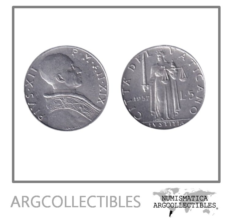 Vaticano Moneda 5 Liras 1957 Aluminio KM-51 AU