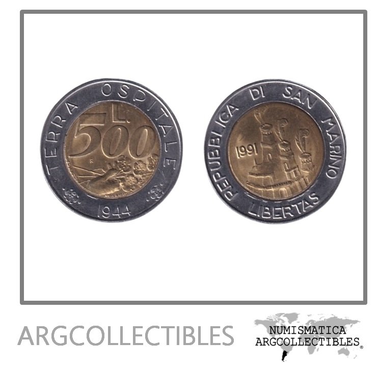 San Marino Moneda 500 Liras 1991 Bimetalica KM-269 UNC