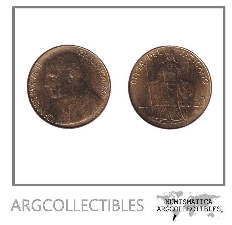 Vaticano Moneda 20 Liras 1980 Papa Juan Pablo II Bronce KM-144 UNC