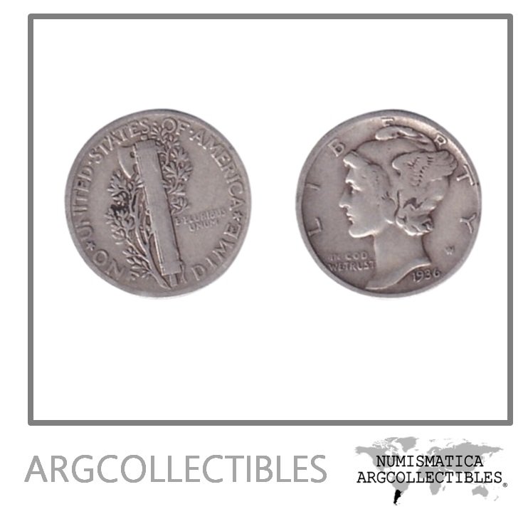 USA Moneda 1 Dime 1936 Plata 900 Mercury KM-140 VF+