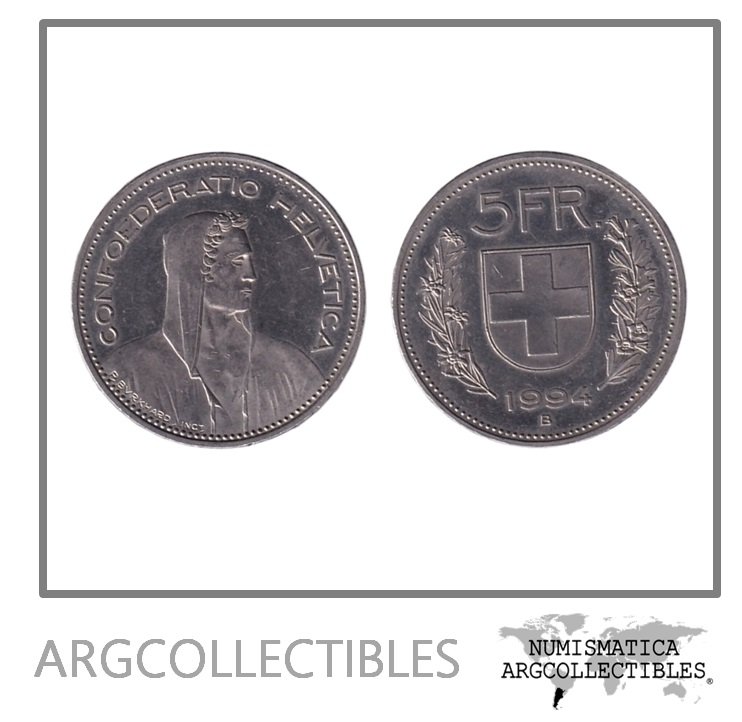 Suiza Moneda 5 Francos 1994 B Niquel KM-40a AU