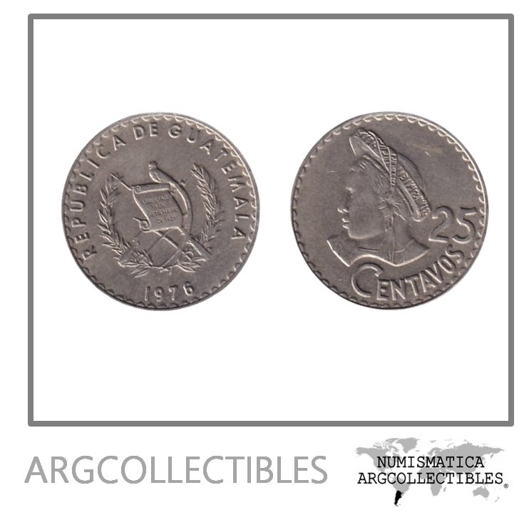 Guatemala Moneda 25 Centavos 1976 Niquel KM-272 AU