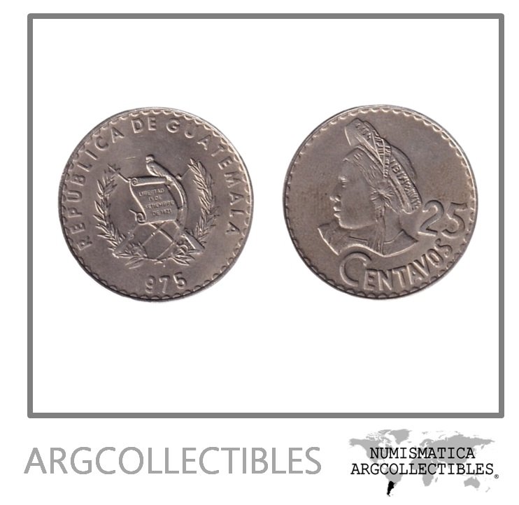 Guatemala Moneda 25 Centavos 1975 Niquel KM-272 AU