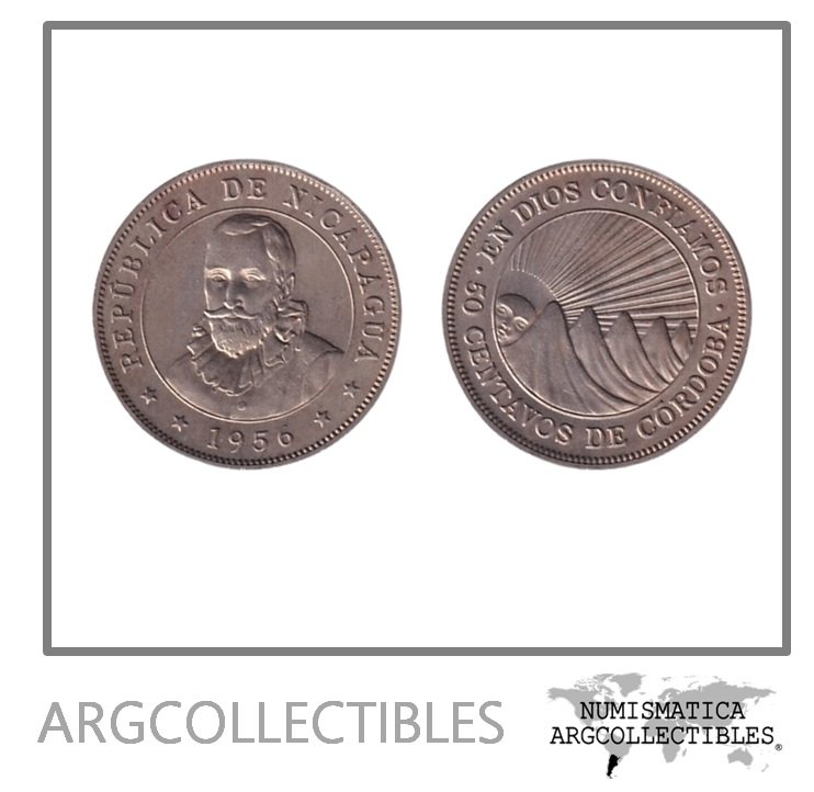 Nicaragua Moneda 50 Centavos 1956 Niquel KM-19.1 UNC