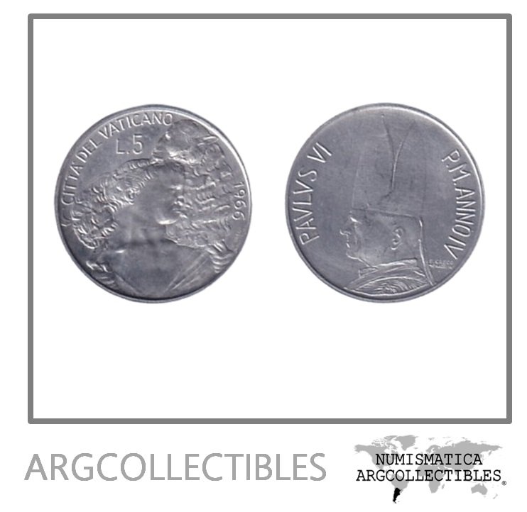 Vaticano Moneda 5 Liras 1966 Aluminio KM-86 UNC