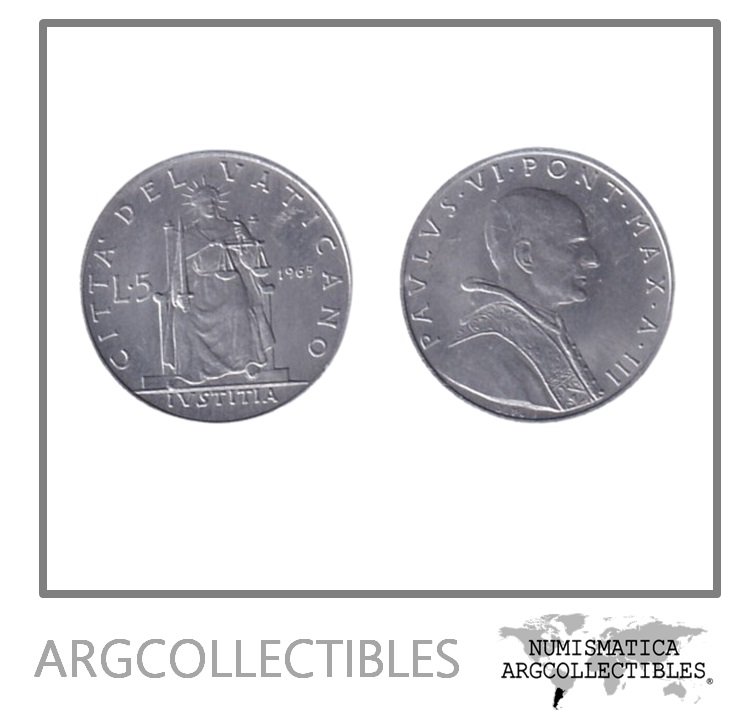 Vaticano Moneda 5 Liras 1965 KM-78 Aluminio UNC