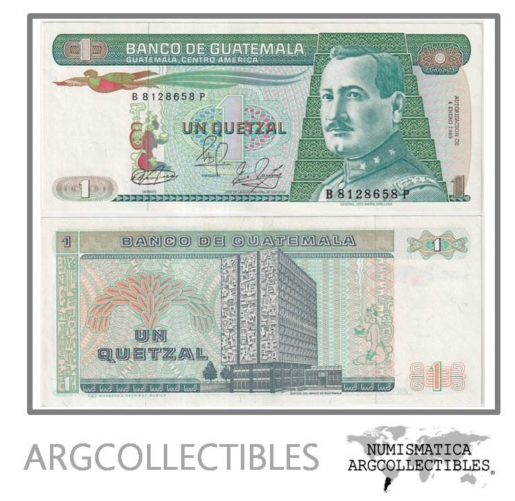 Guatemala Billete 1 Quetzal 1989 P-66/ANG-152 AU (Serie BP)