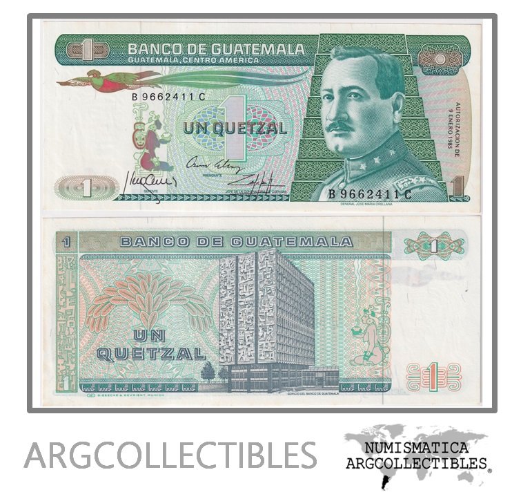 Guatemala Billete 1 Quetzal 1985 P-66/ANG-131 UNC (Serie BC)