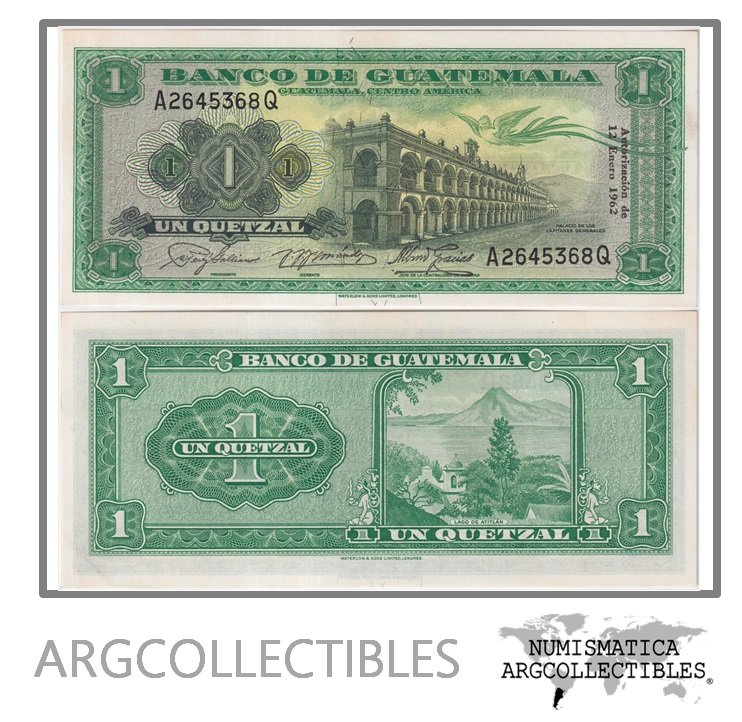 Guatemala Billete 1 Quetzal 1962 P-43d/ANG-49 UNC (Serie AQ)