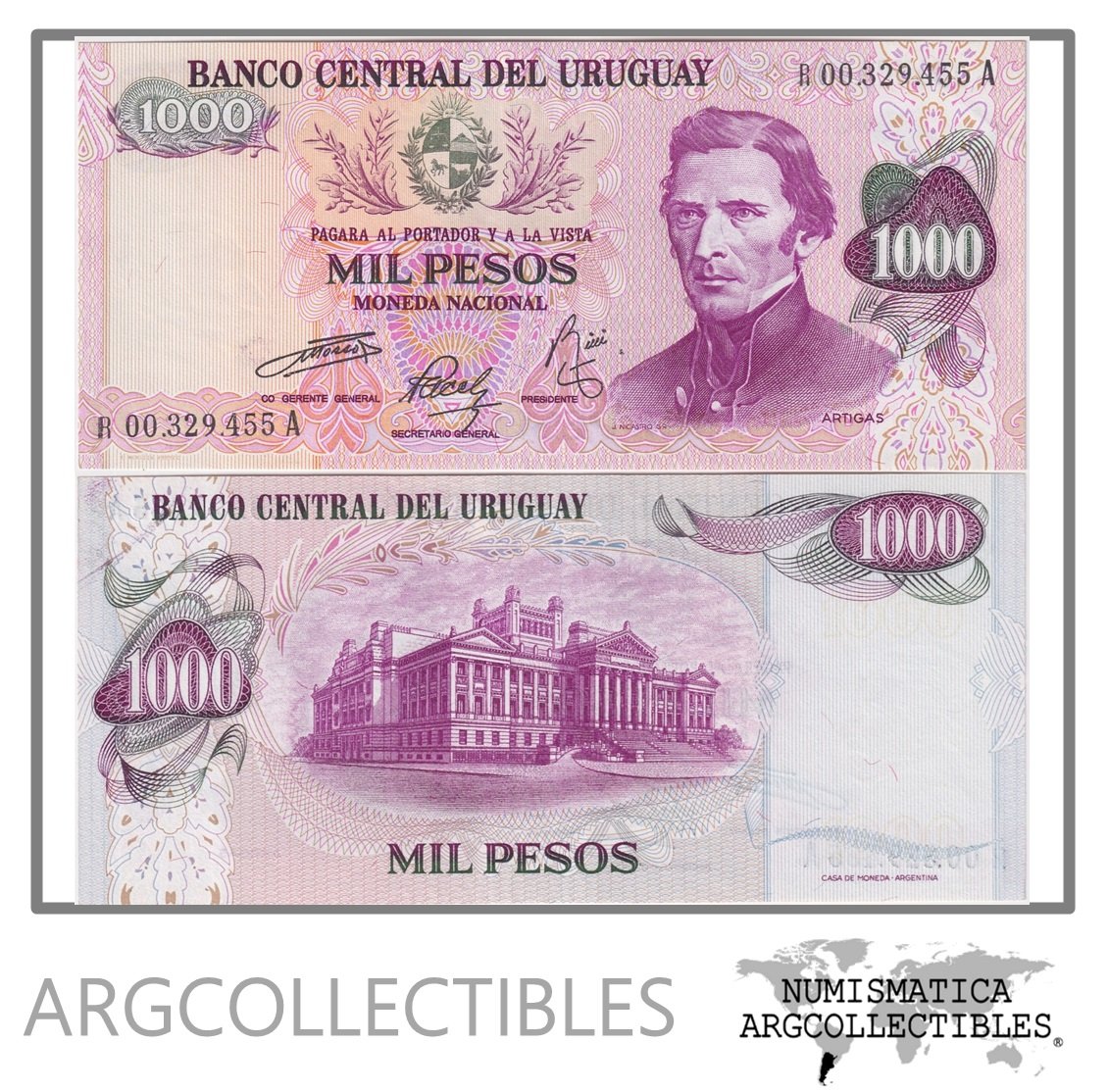 Uruguay Billete 1.000 Pesos 1974 P-52/CR-13AR2.3 UNC (Reposicion)