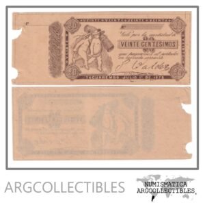 Uruguay Billete 20 Centesimos 1879 Vale Valdez Tacuarembo AU
