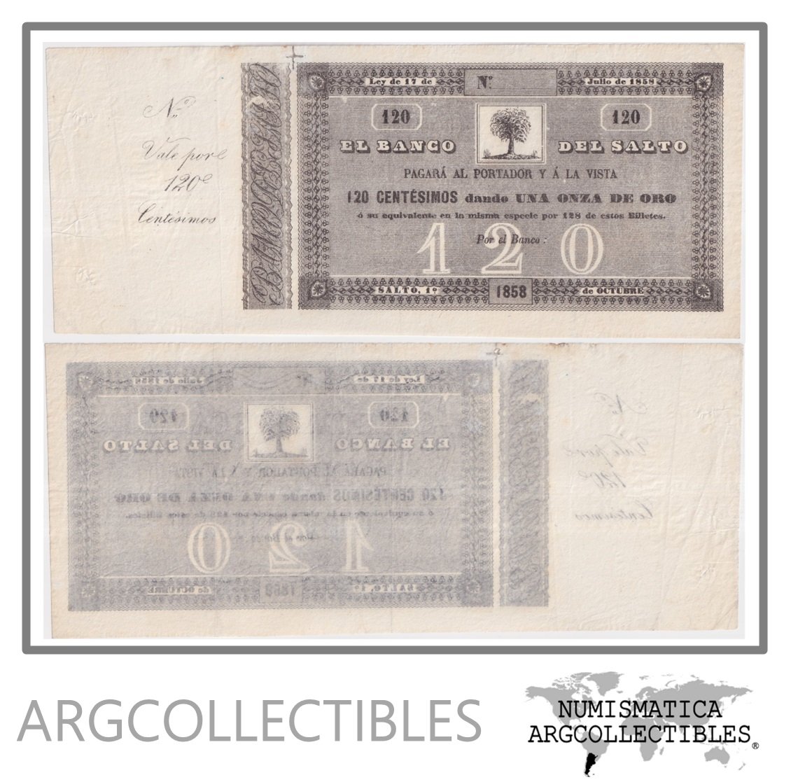 Uruguay Billete 120 Centesimos 1858 P-S401 AU (Banco del Salto)