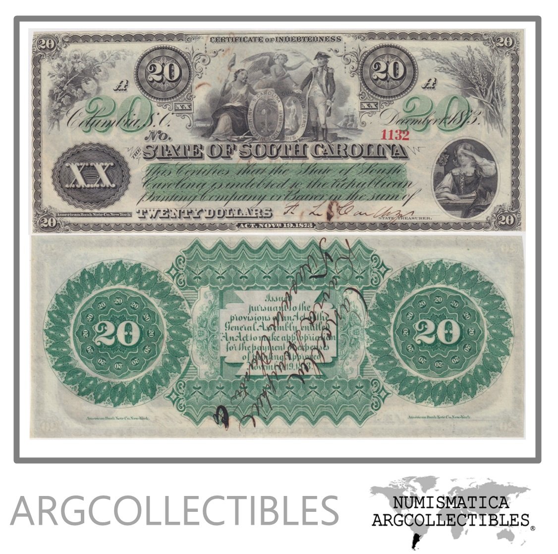 Estados Unidos USA Billete 20 Dolares 1873 Cr.17 UNC (South Carolina)