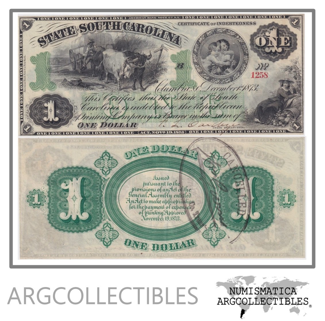 Estados Unidos USA Billete 1 Dolar 1873 Cr.13 UNC (South Carolina)