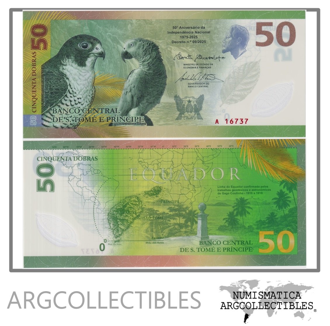 Santo Tome y Principe Billete 50 Dobras 2025 P-82 UNC (Polimero)