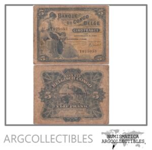 Congo Belga Billete 5 Francos 1944 P-13A F+