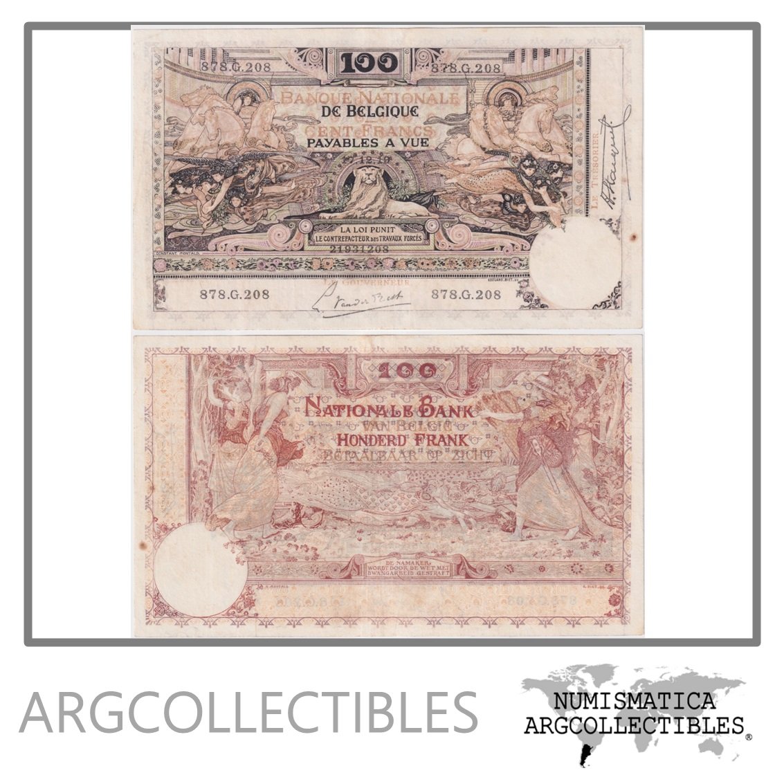Belgica Billete 100 Francos 1919 P-78 VF+