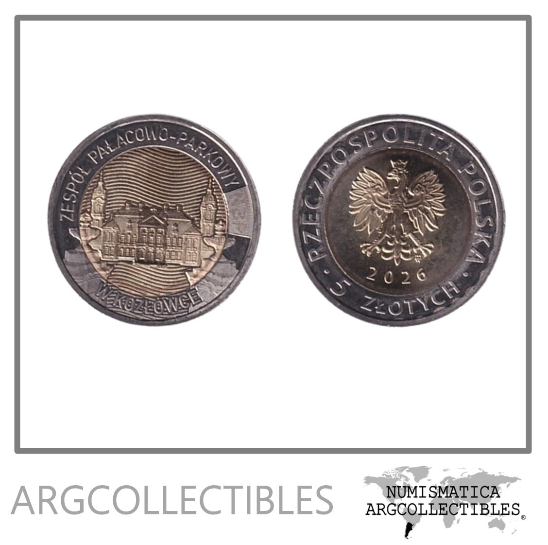 Polonia Moneda 5 Zlotich 2026 Bimetalica Ciudad Kozlowka Palace UNC