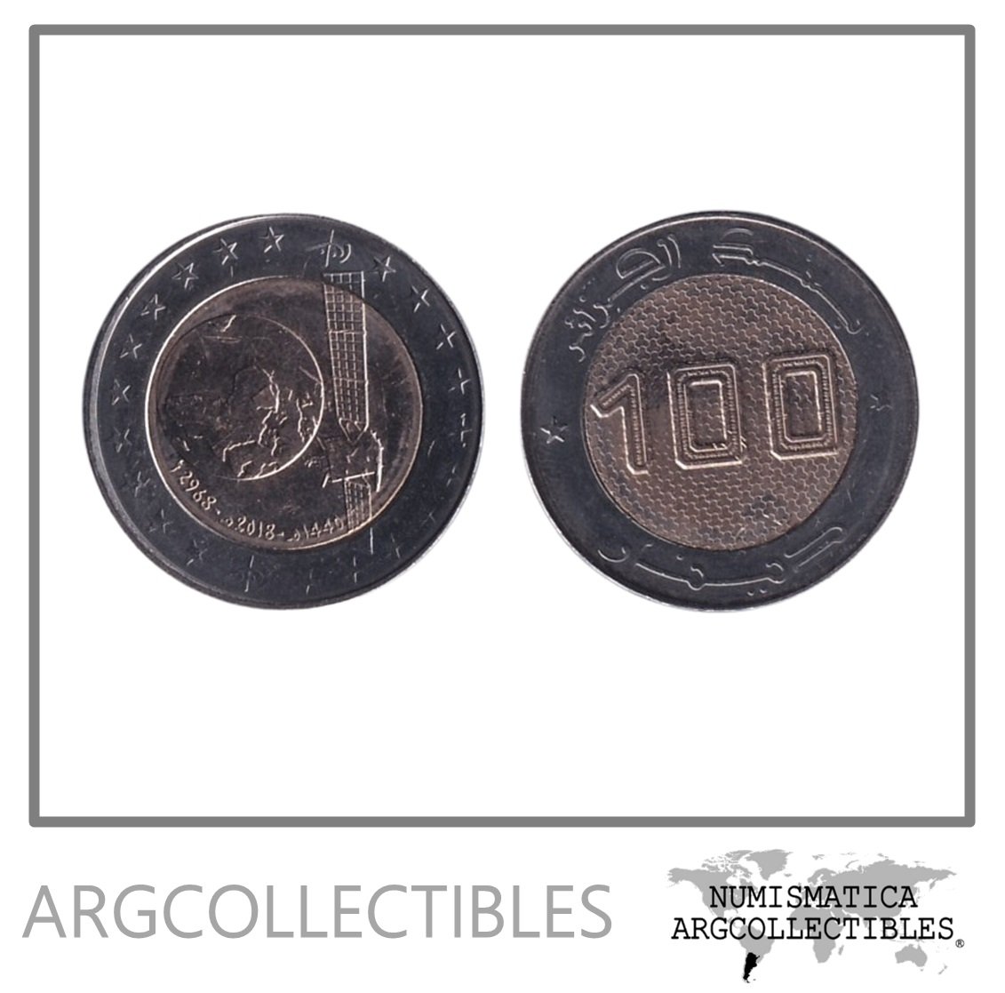 Argelia Moneda 100 Dinars 2018 Satelite Alcomsat-1 Bimetalica UNC