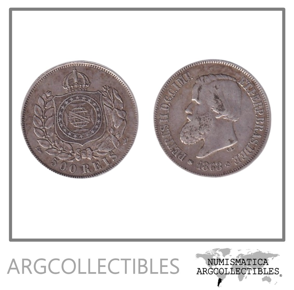 Brasil Moneda 500 Reis 1868 Emperador Pedro II Plata 835 KM-472 VF