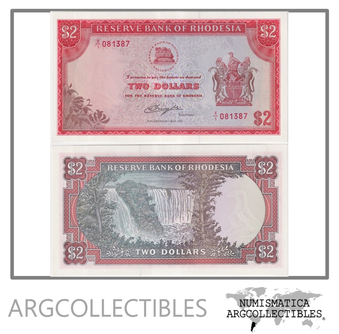 Rhodesia Billete 2 Dolares 1979 P-39 UNC
