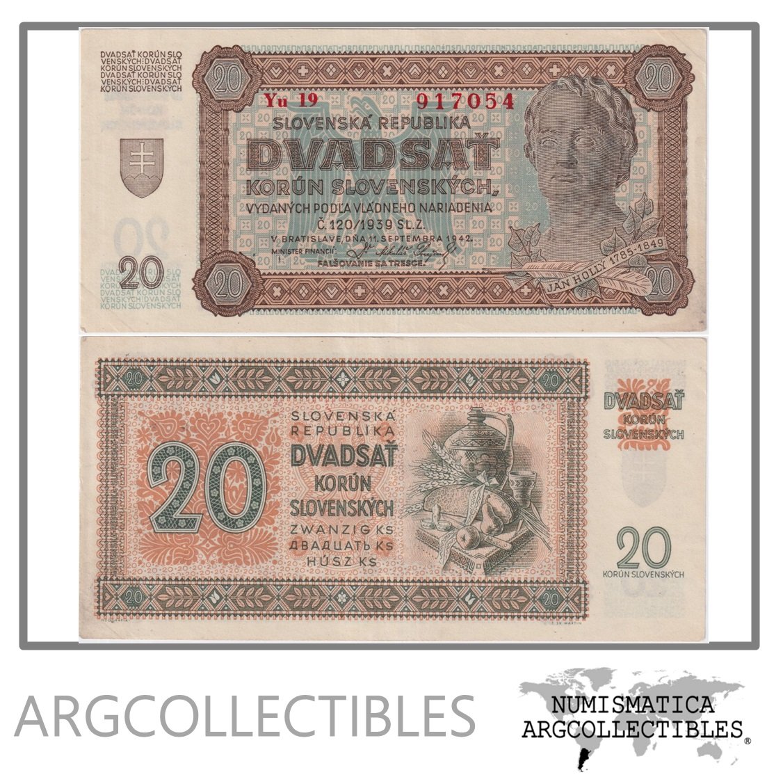 Eslovaquia Billete 20 Korun 1942 P-7 XF