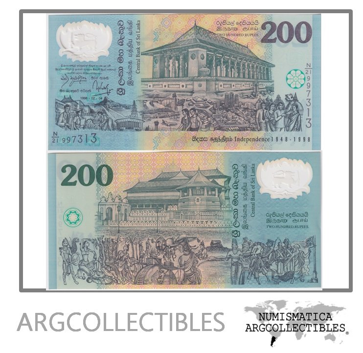 Sri Lanka Billete 200 Rupias 1998 P-114b UNC (Polimero)