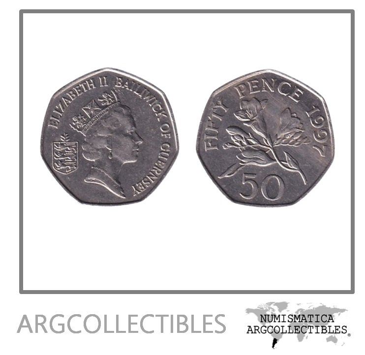 Guernsey Moneda 50 Pence 1997 Flor Cuproniquel KM-45.2 AU