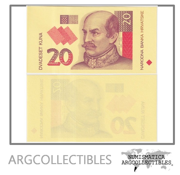 Croacia Billete 20 Kuna 1993 P-30 UNC (Proof Color)