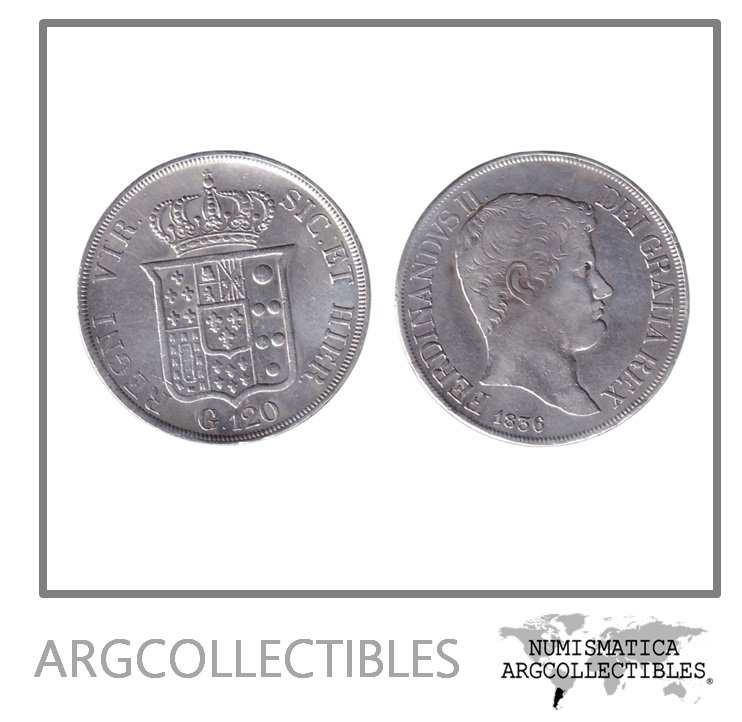 Italia (Sicilia) Moneda 120 Grana 1836 Plata 833 Rey Fernando II KM-325 VF+