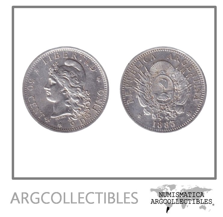 Argentina Moneda 50 Centavos 1883 1/2 Patacon Plata 900 KM-28/CJ-20 XF