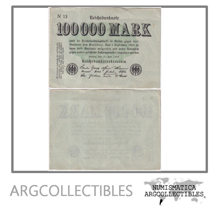 Alemania Billete 100.000 Marcos 1923 P-91a XF