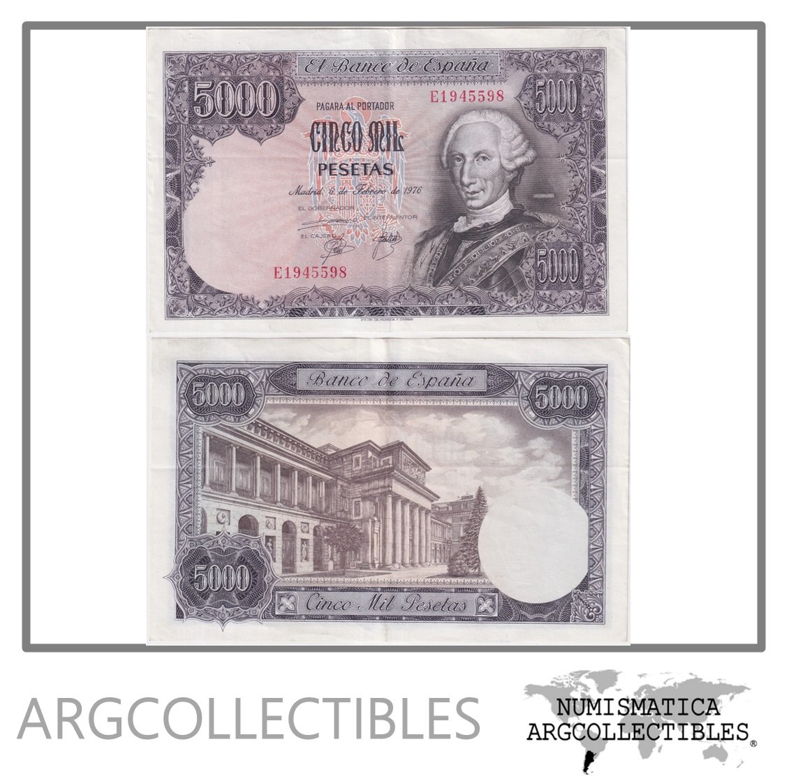 España Billete 5.000 Pesetas 1976 P-155 XF+ (Carlos III)
