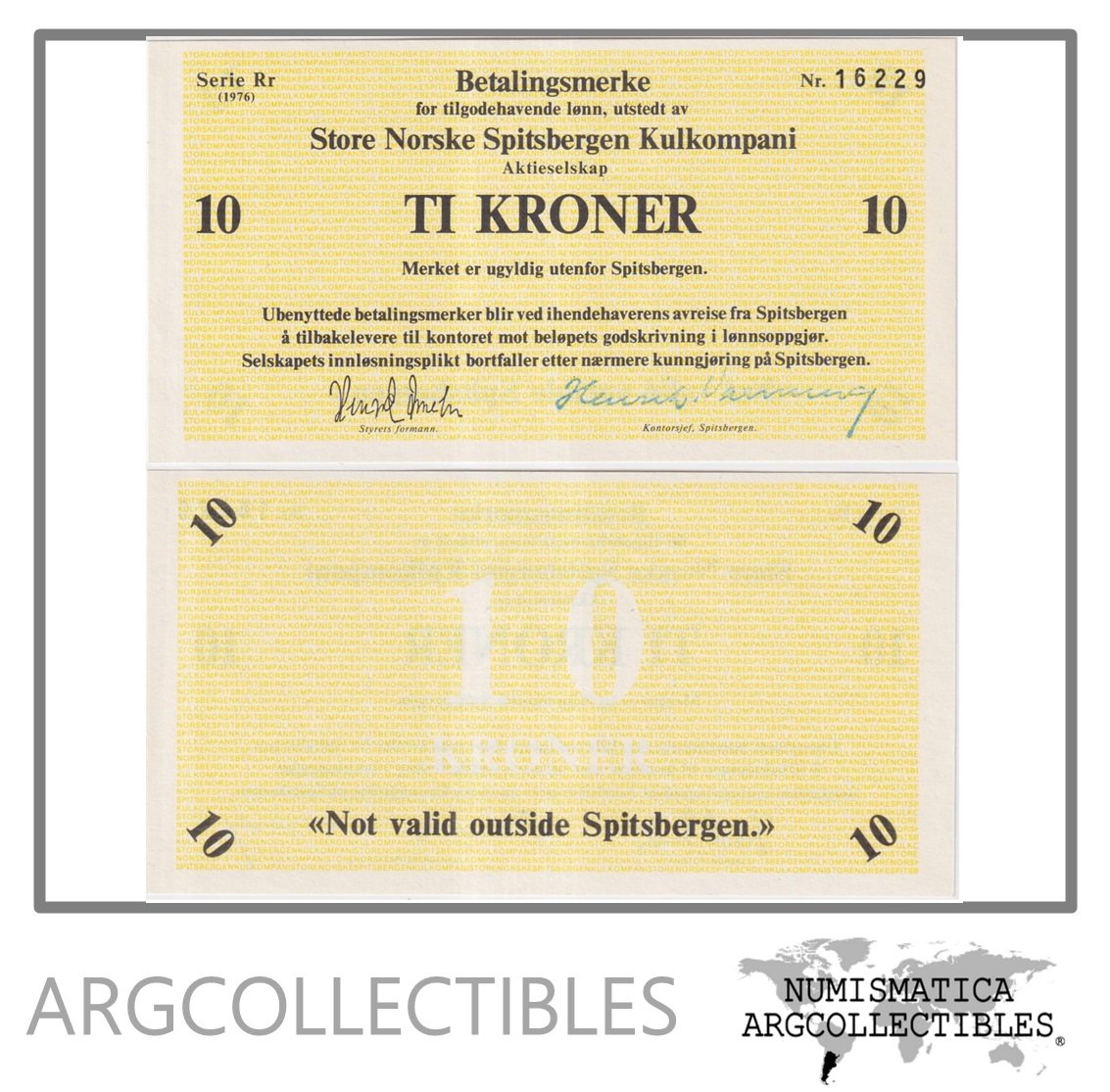 Spitsbergen Billete 10 Kroner 1976 UNC