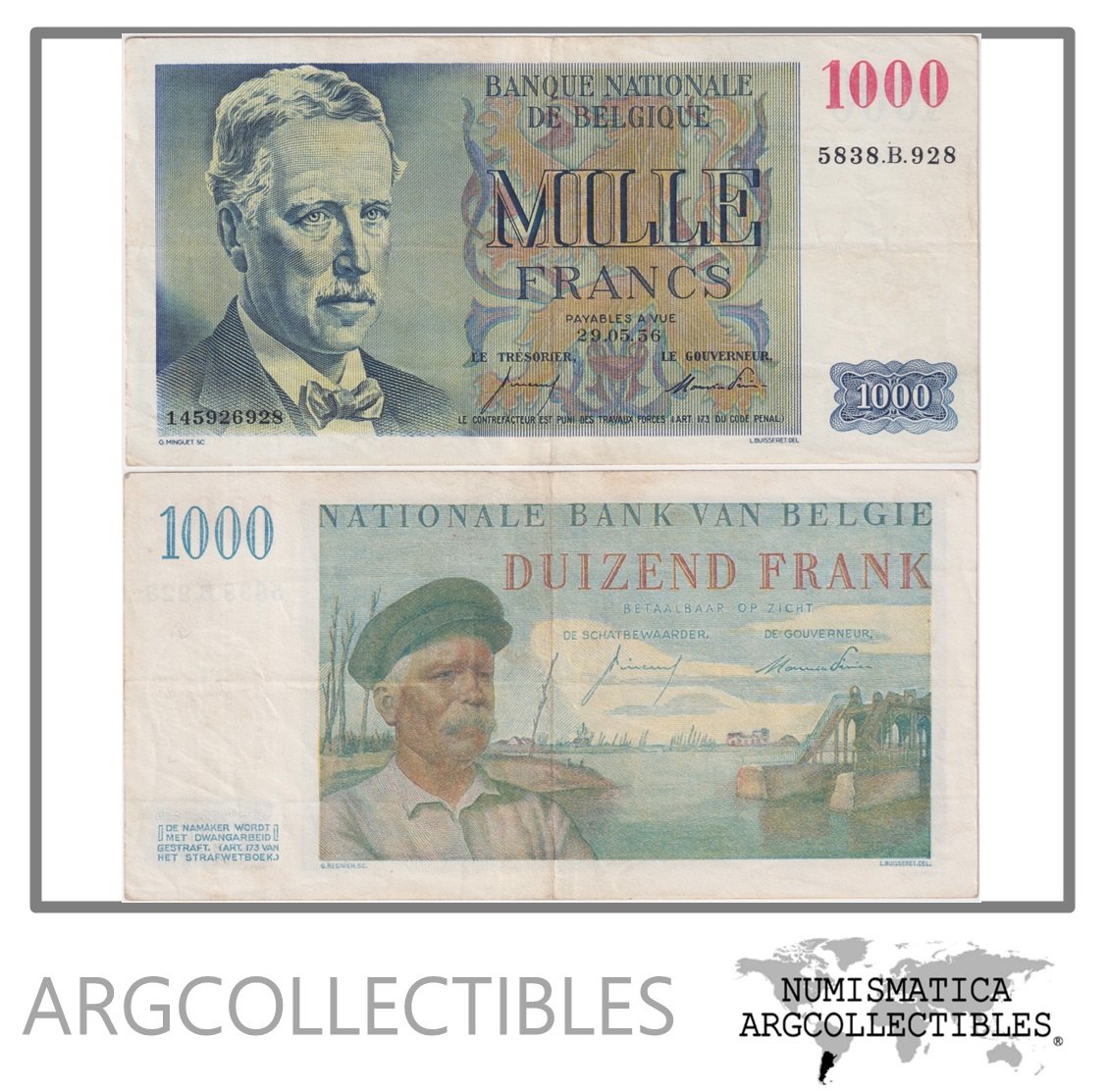 Belgica Billete 1.000 Francos 1956 VF+
