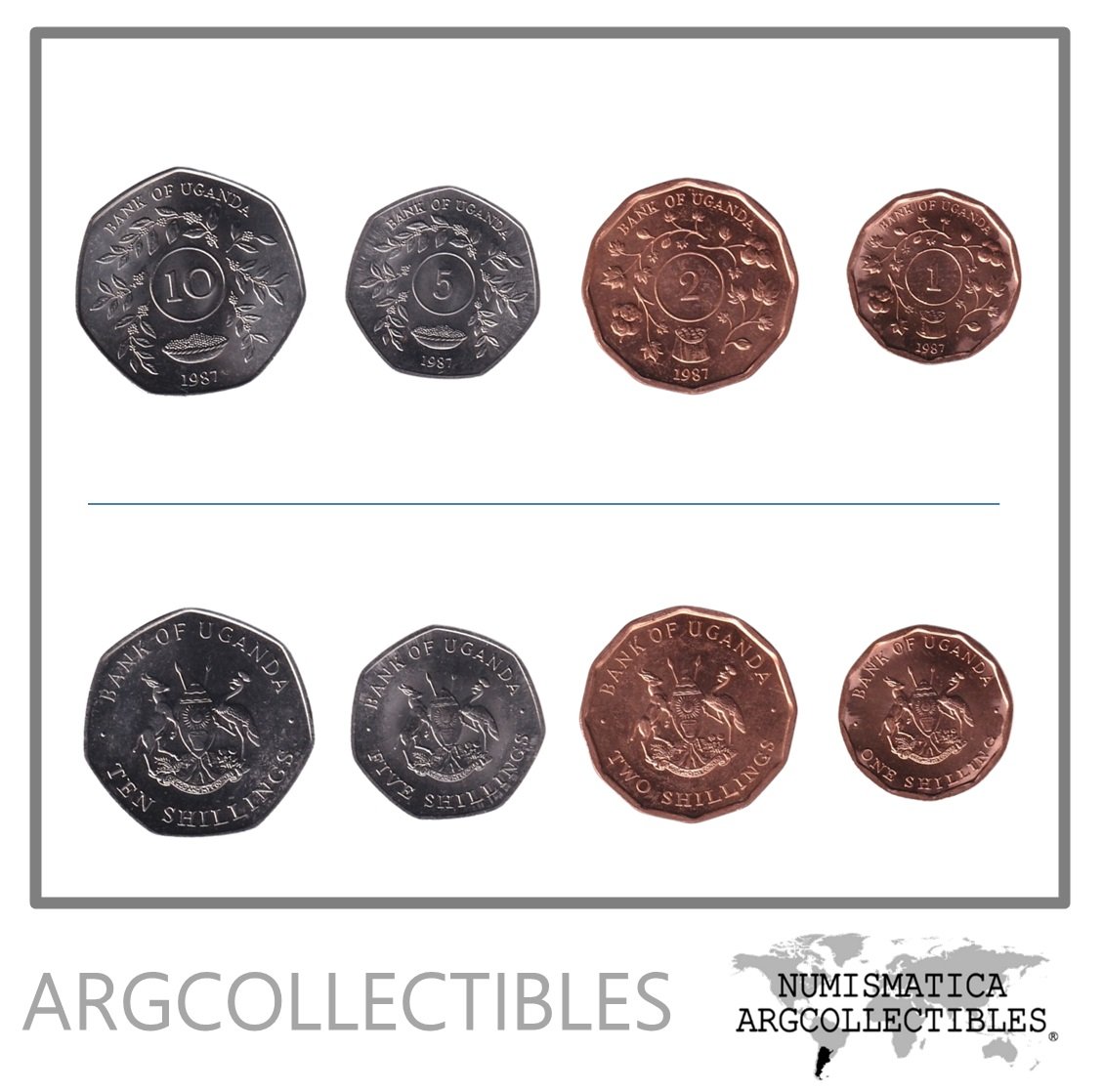 Uganda Set x 4 Monedas 1-2-5-10 Shilling 1987 UNC